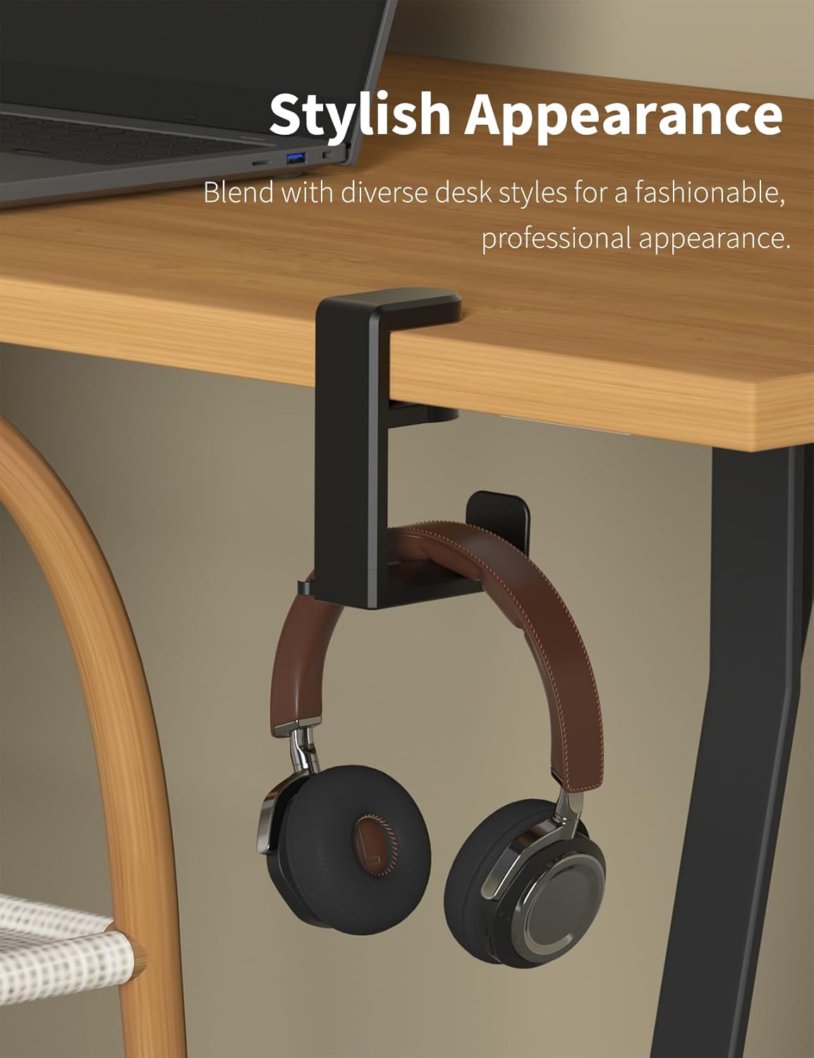 Headphone Hook - Under Desk Headphone Holder with 360-Degree Adjustable Rotation, Black V1258-DP02-WO-577