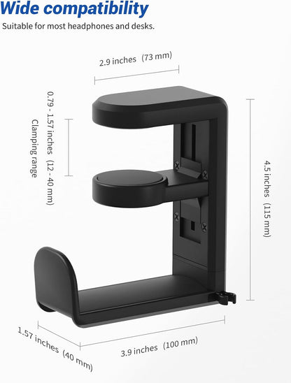 Headphone Hook - Under Desk Headphone Holder with 360-Degree Adjustable Rotation, Black V1258-DP02-WO-577