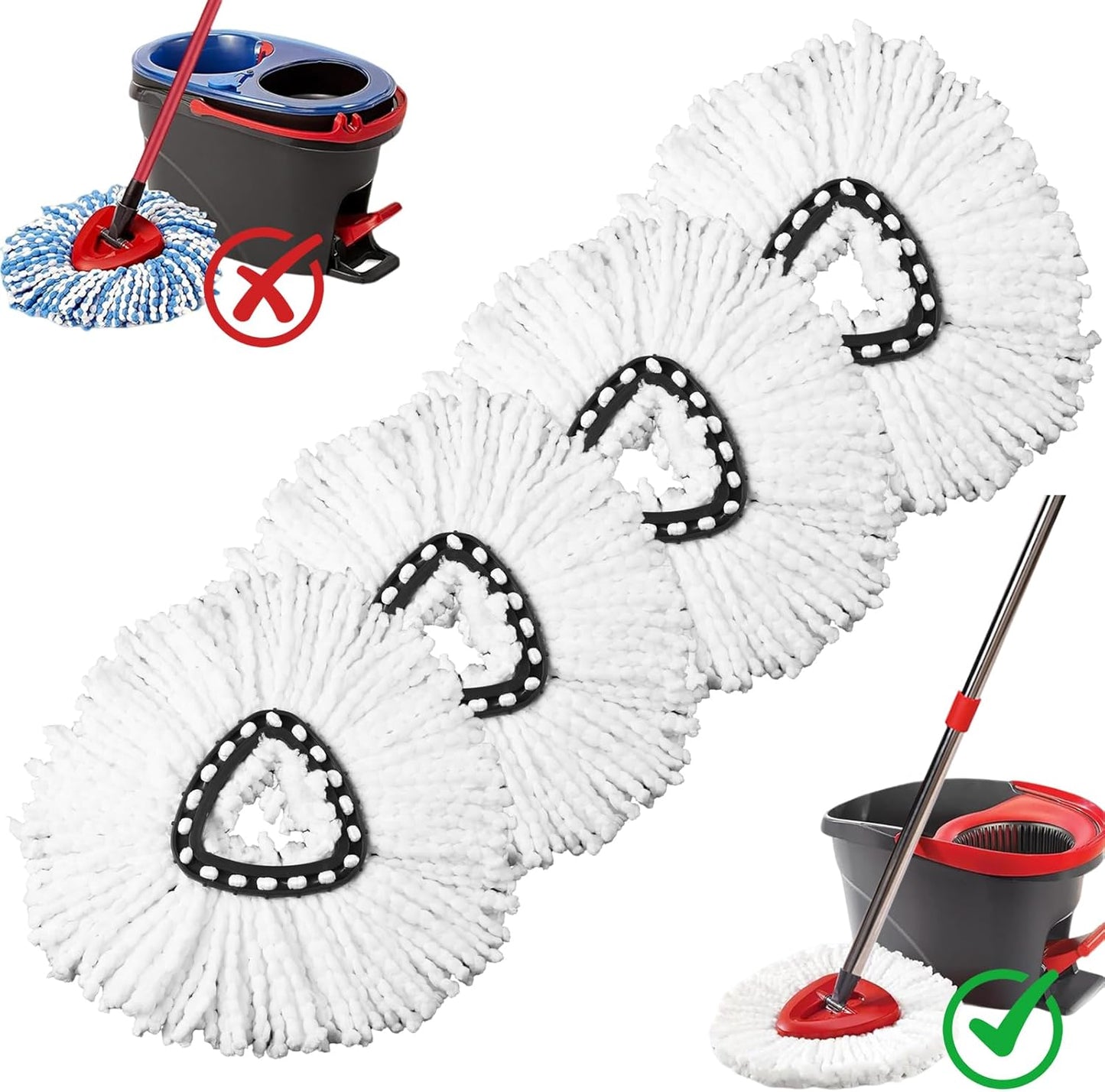 4 Pack Mop Heads Replacements, Compatible with O Cedar Easywring 1-Tank System Easy Wrin Spin Mops, Triangle V1258-DP02-WO-579
