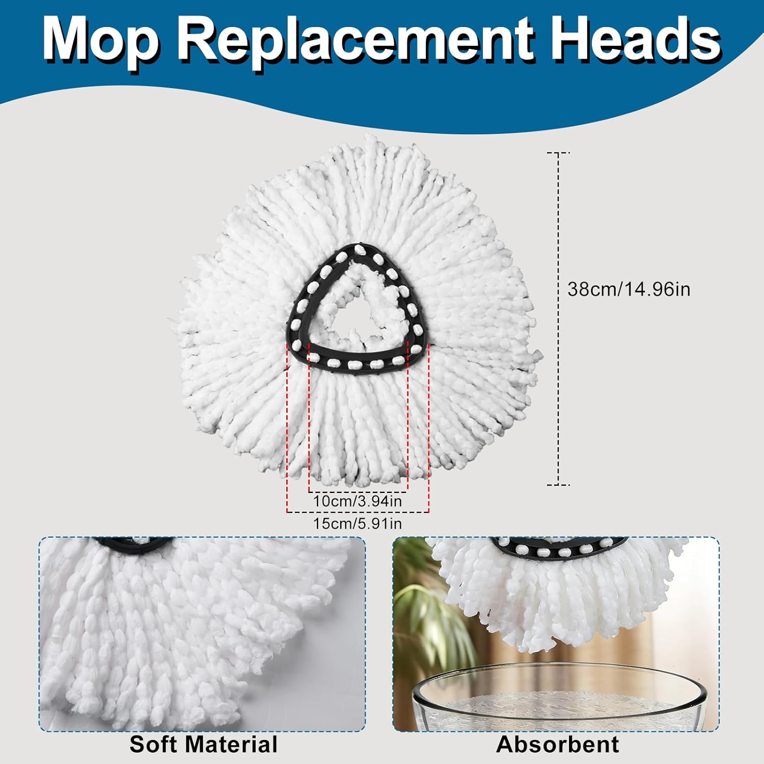 4 Pack Mop Heads Replacements, Compatible with O Cedar Easywring 1-Tank System Easy Wrin Spin Mops, Triangle V1258-DP02-WO-579