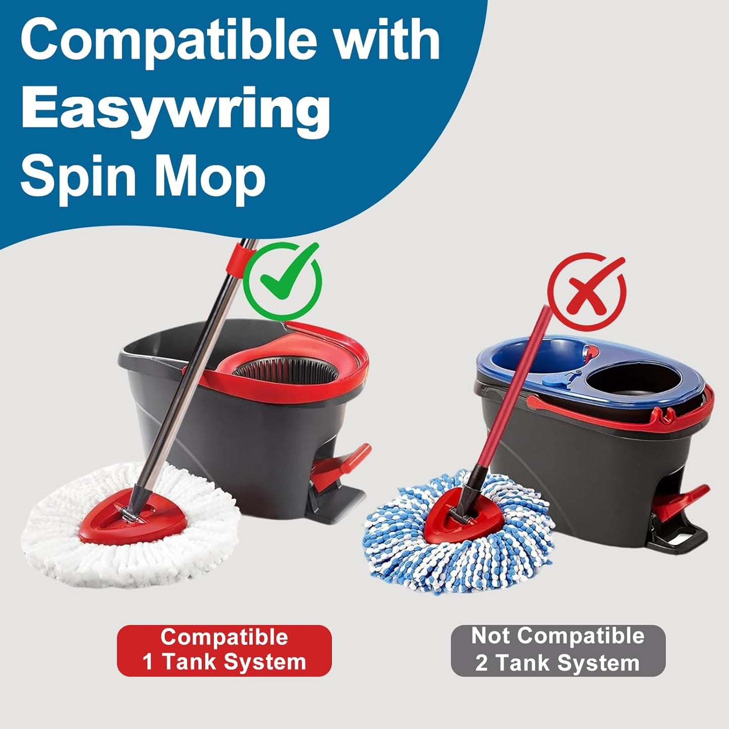4 Pack Mop Heads Replacements, Compatible with O Cedar Easywring 1-Tank System Easy Wrin Spin Mops, Triangle V1258-DP02-WO-579