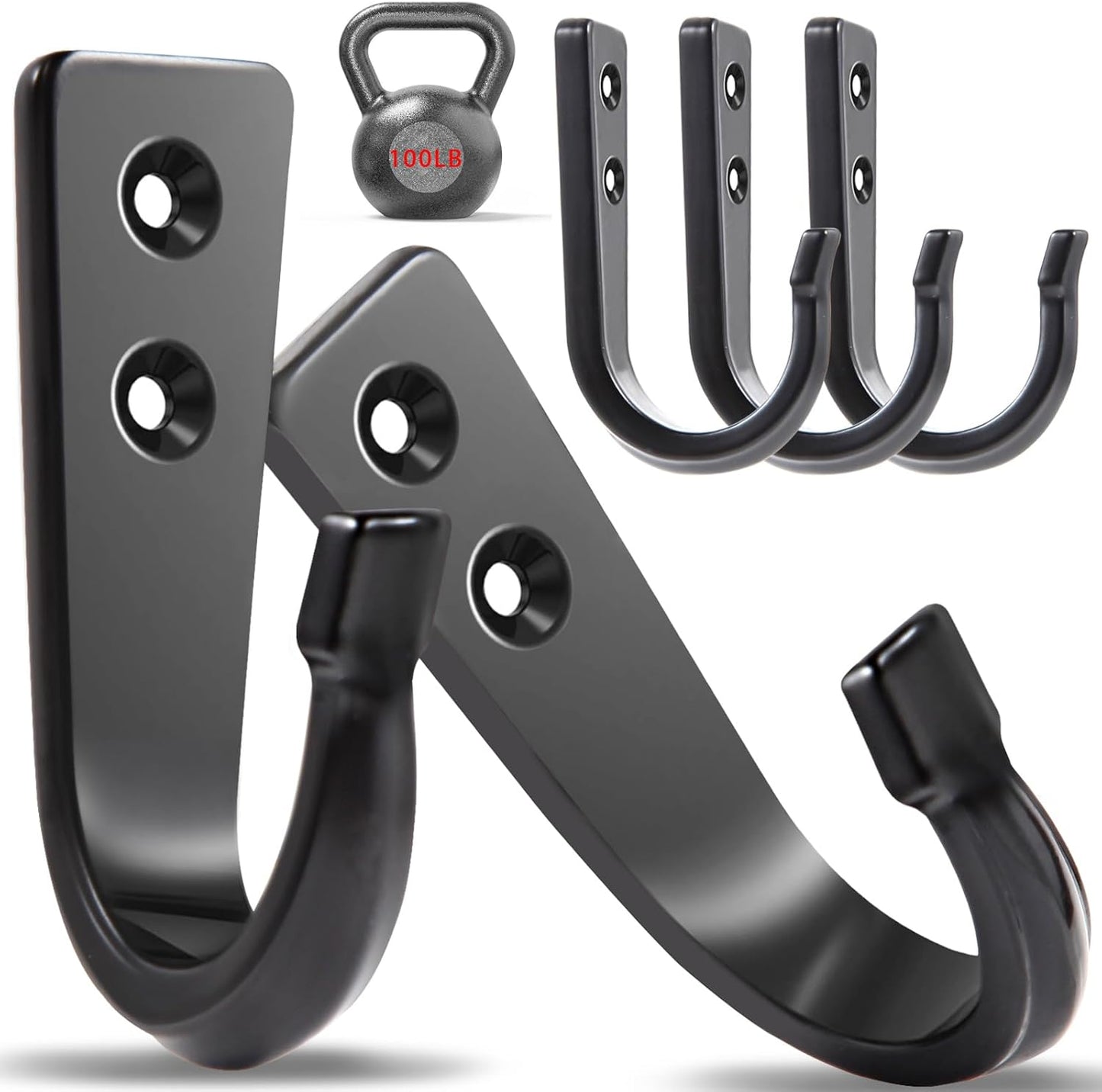 5 Large Size Heavy Duty Wall Hooks, Coat Hooks for Hanging Pans, Backpacks, Coats, Garage Items (Black) V1258-DP02-WO-59