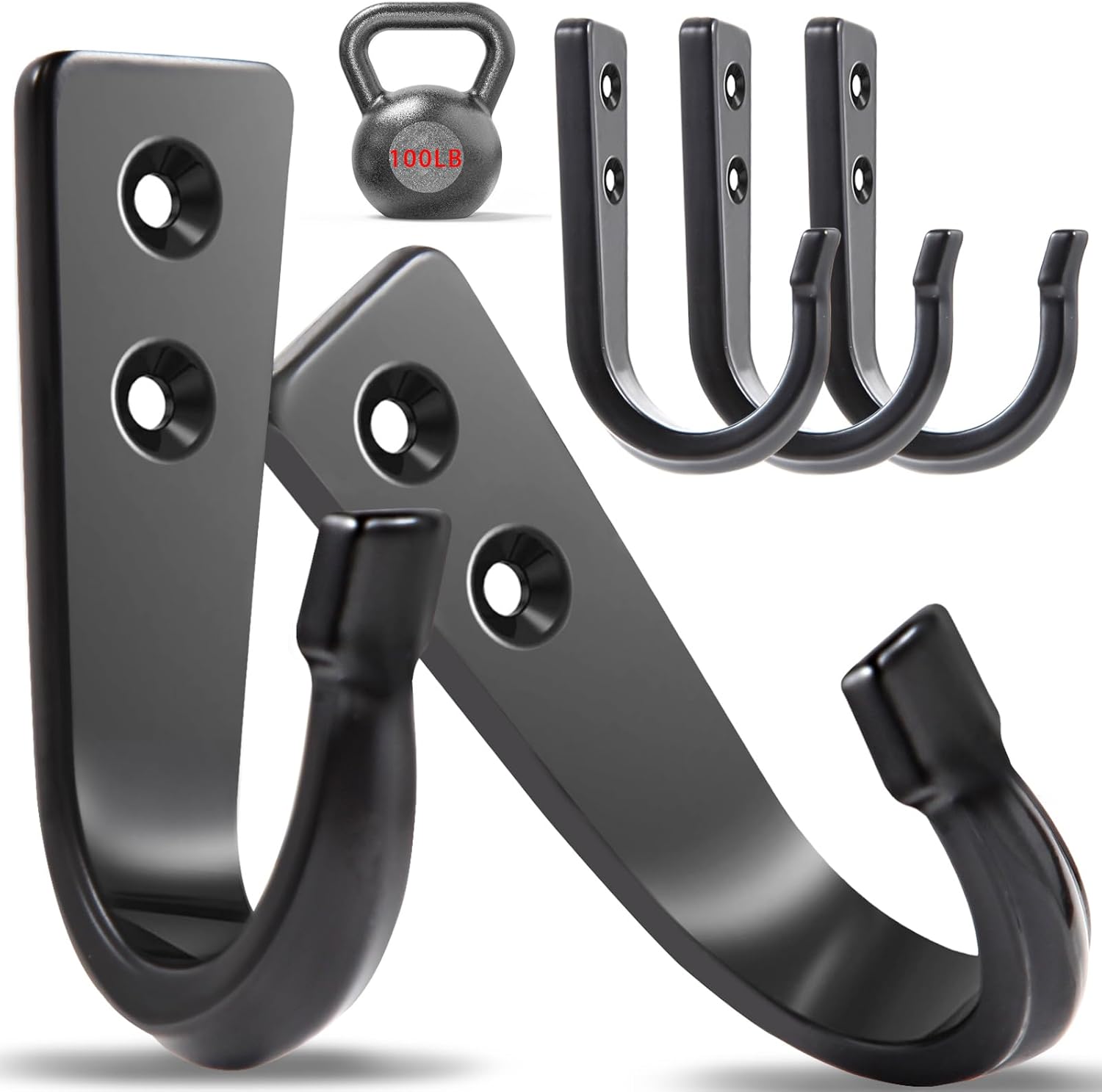 5 Large Size Heavy Duty Wall Hooks, Coat Hooks for Hanging Pans, Backpacks, Coats, Garage Items (Black) V1258-DP02-WO-59