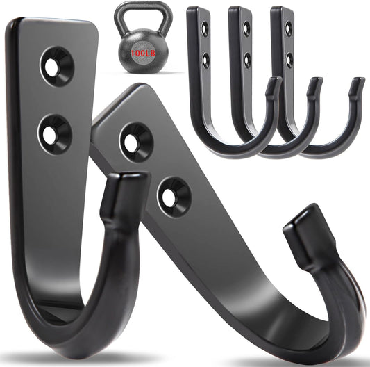 5 Large Size Heavy Duty Wall Hooks, Coat Hooks for Hanging Pans, Backpacks, Coats, Garage Items (Black) V1258-DP02-WO-59