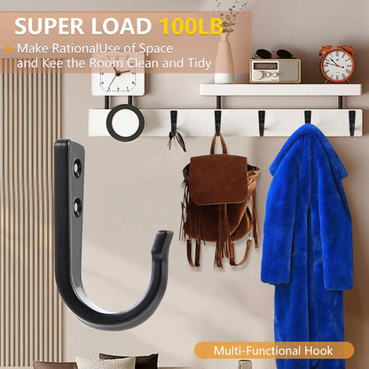 5 Large Size Heavy Duty Wall Hooks, Coat Hooks for Hanging Pans, Backpacks, Coats, Garage Items (Black) V1258-DP02-WO-59