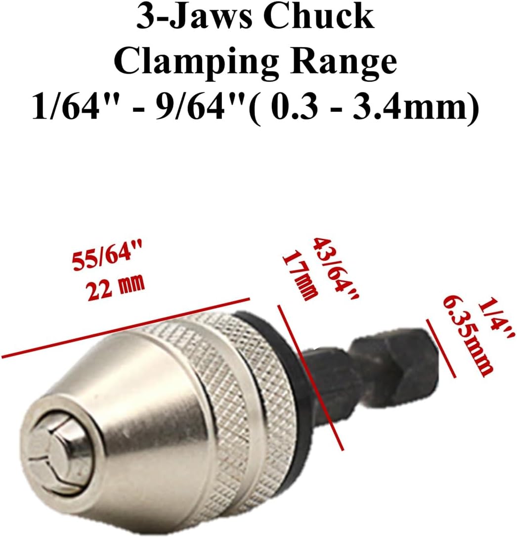Drill Bit Adapter with 1/4 Hex Shank - 3Pcs Small Drill Chuck Extension for Impact Driver V1258-DP02-WO-592