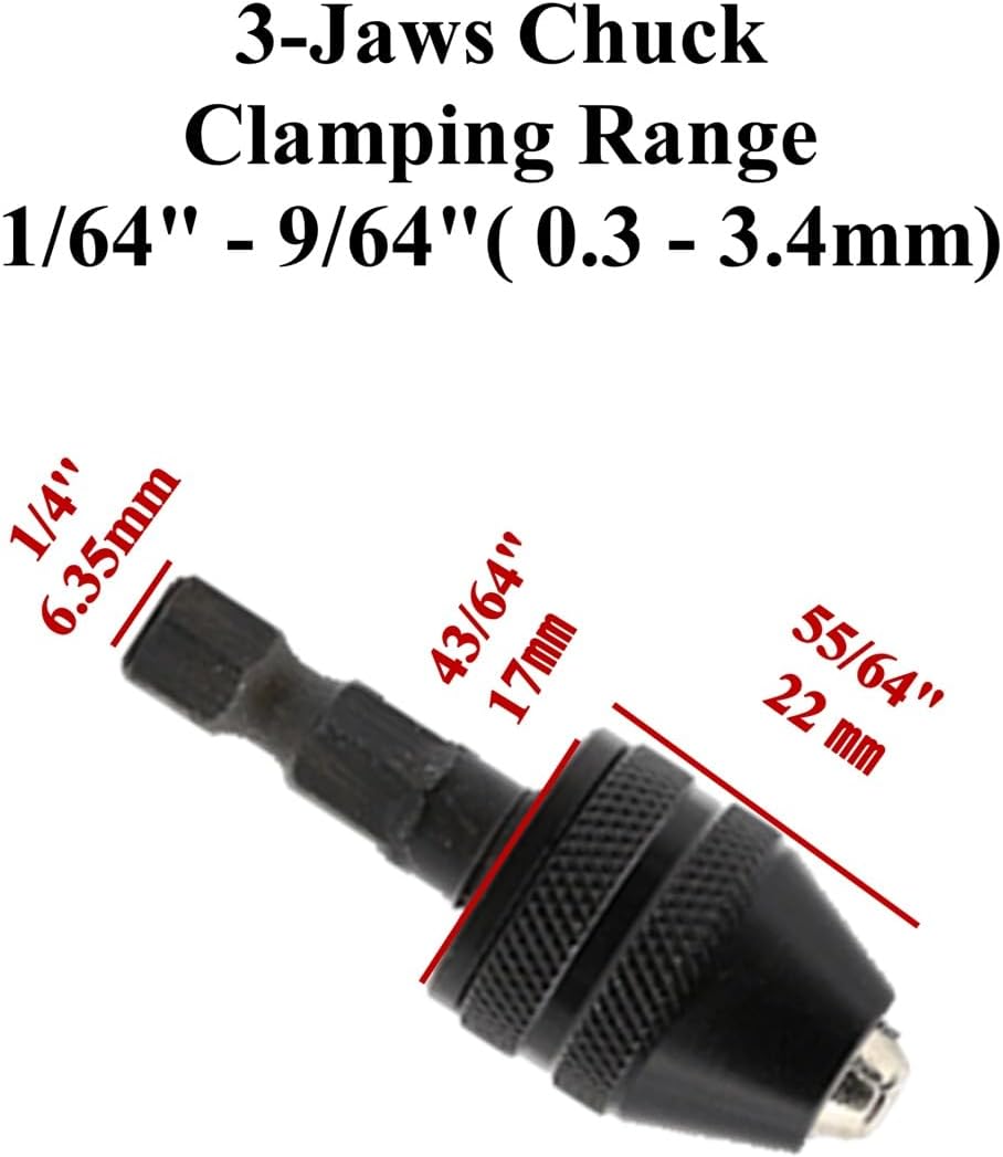 Drill Bit Adapter with 1/4 Hex Shank - 3Pcs Small Drill Chuck Extension for Impact Driver V1258-DP02-WO-592