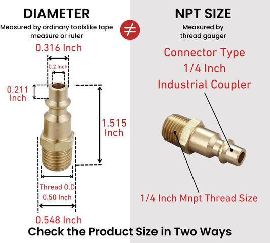 Brass 1/4-Inch NPT Male Industrial Air Hose Quick Connect Adapter, Air Coupler and Plug Kit, Air Compressor V1258-DP02-WO-594