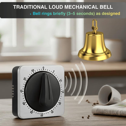 Mechanical Kitchen Timer Magnetic with Loud Alarm, 60-Minute Manual Wind Up Analog Countdown Timer with V1258-DP02-WO-6