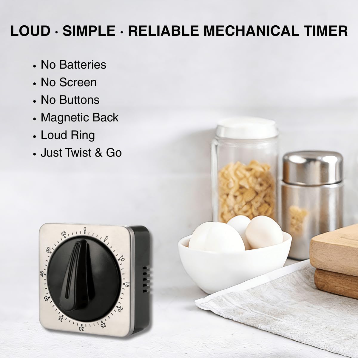 Mechanical Kitchen Timer Magnetic with Loud Alarm, 60-Minute Manual Wind Up Analog Countdown Timer with V1258-DP02-WO-6