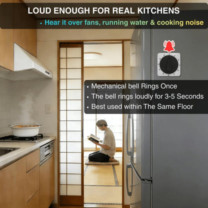 Mechanical Kitchen Timer Magnetic with Loud Alarm, 60-Minute Manual Wind Up Analog Countdown Timer with V1258-DP02-WO-6