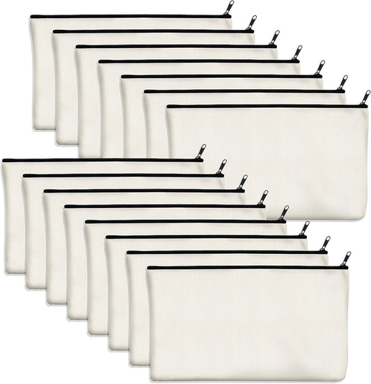 15 Pack Blank Cotton Canvas DIY Craft Zipper Bags Pouches Pencil Case for Makeup Cosmetic Toiletry Stationary V1258-DP02-WO-600