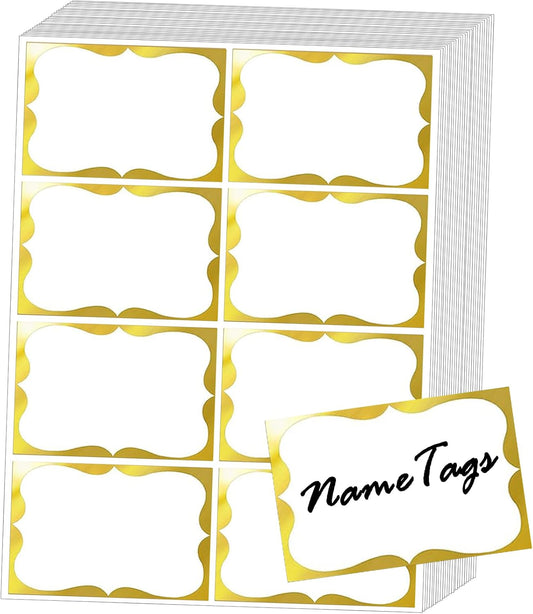 Gold Foil Name Tags Stickers, 3.5" x 2.25" Adhesive Sticky Name Tags Gift Labels for Class Union, Conference, V1258-DP02-WO-603