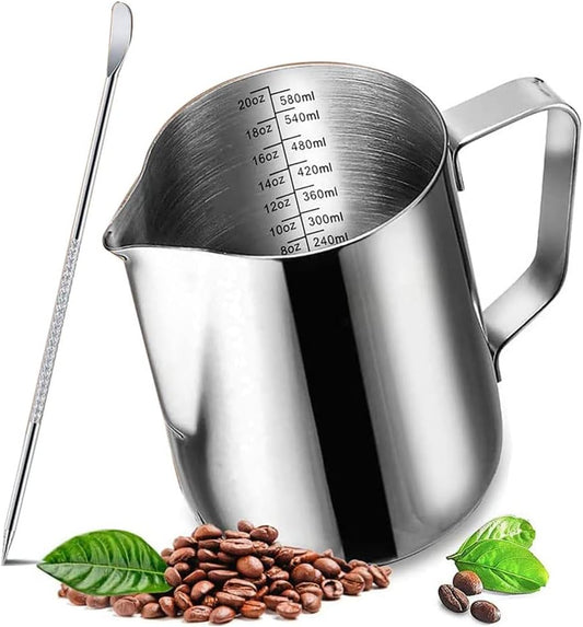 20 oz Milk Frothing Pitcher, 304 stainless steel 600ml milk can coffee frothing cup with art deco pen milk V1258-DP02-WO-605