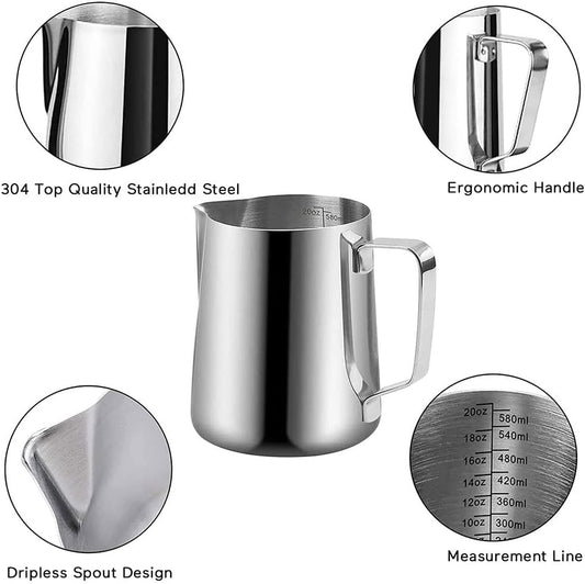 20 oz Milk Frothing Pitcher, 304 stainless steel 600ml milk can coffee frothing cup with art deco pen milk V1258-DP02-WO-605