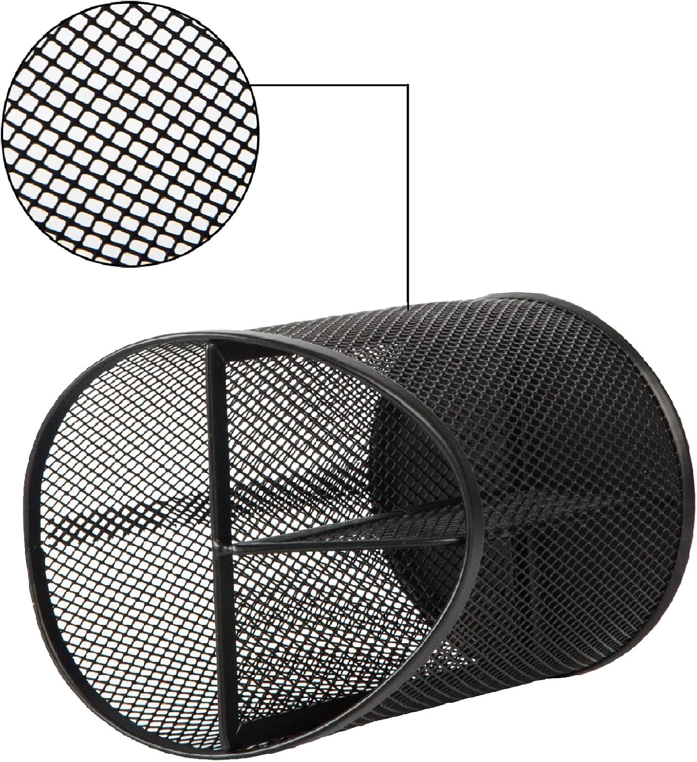 2 Pack Pen Holder Mesh Round Pencil Holder Desktop Organizer 3 Compartments, Black V1258-DP02-WO-607
