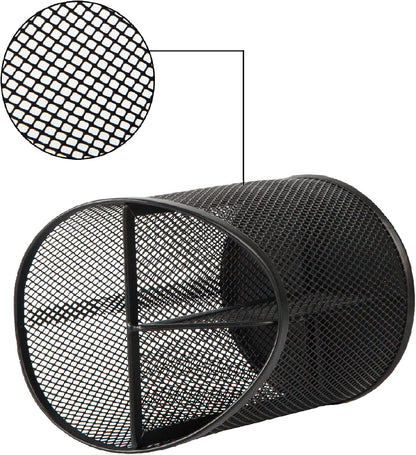 2 Pack Pen Holder Mesh Round Pencil Holder Desktop Organizer 3 Compartments, Black V1258-DP02-WO-607