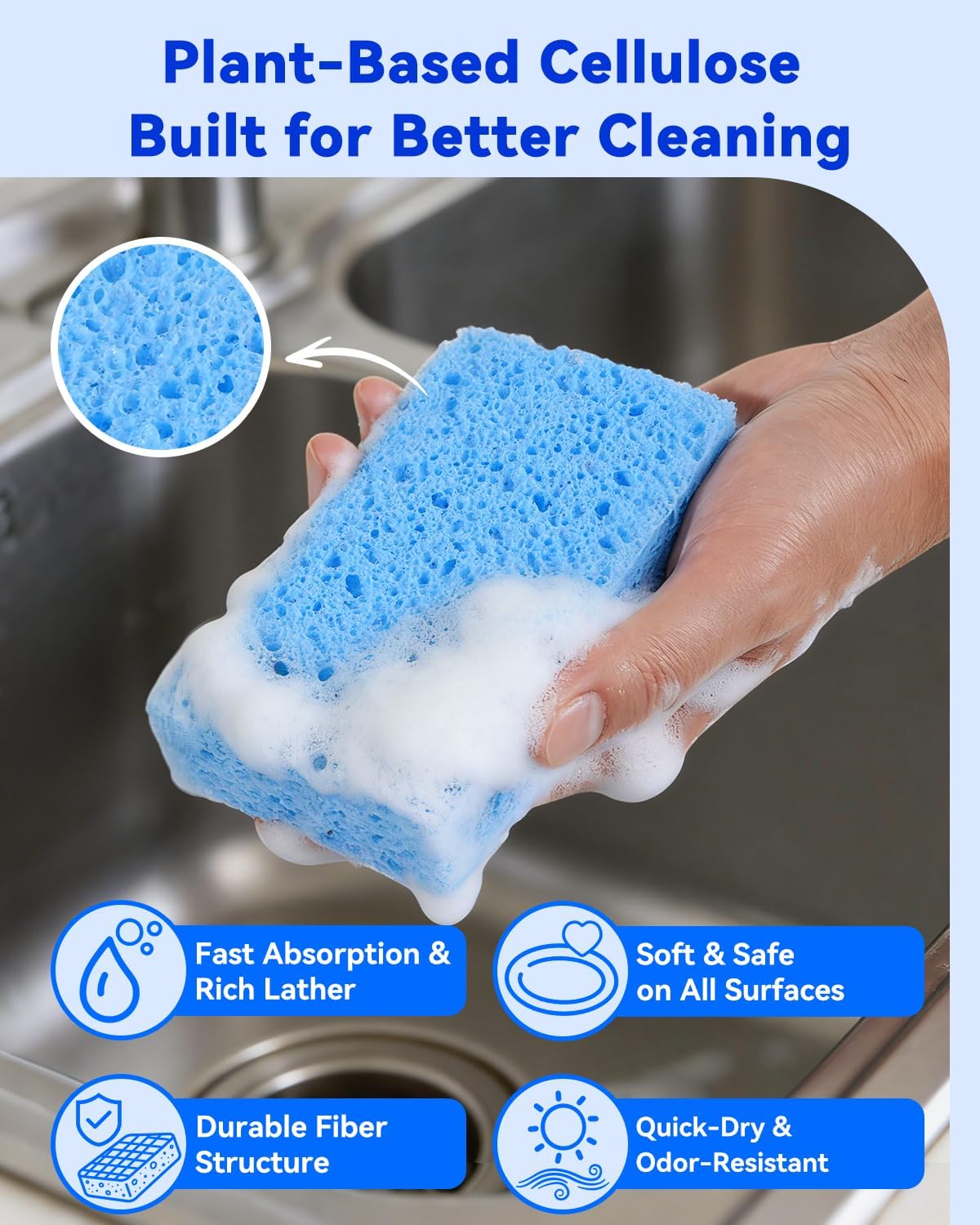 12-Count Cellulose Sponges, Non-Scratch Kitchen Sponges for Dish,Colorful Compressed Dish Scrubber Sponge for V1258-DP02-WO-609