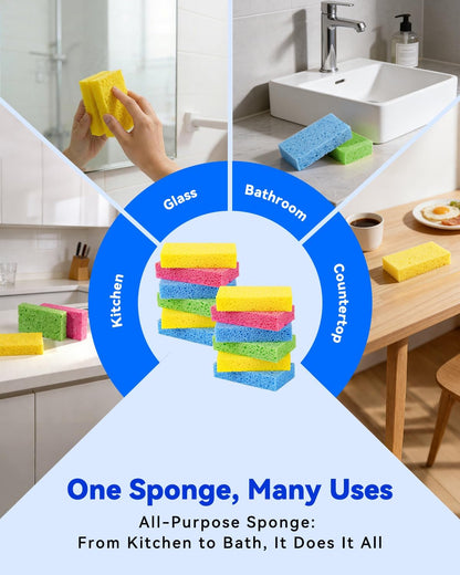 12-Count Cellulose Sponges, Non-Scratch Kitchen Sponges for Dish,Colorful Compressed Dish Scrubber Sponge for V1258-DP02-WO-609