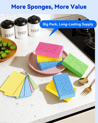 12-Count Cellulose Sponges, Non-Scratch Kitchen Sponges for Dish,Colorful Compressed Dish Scrubber Sponge for V1258-DP02-WO-609