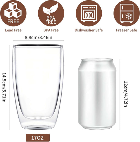 17oz Double Wall Glass Coffee Mugs, Insulated Coffee Mug, Clear Borosilicate Glass Coffee Cups for V1258-DP02-WO-61