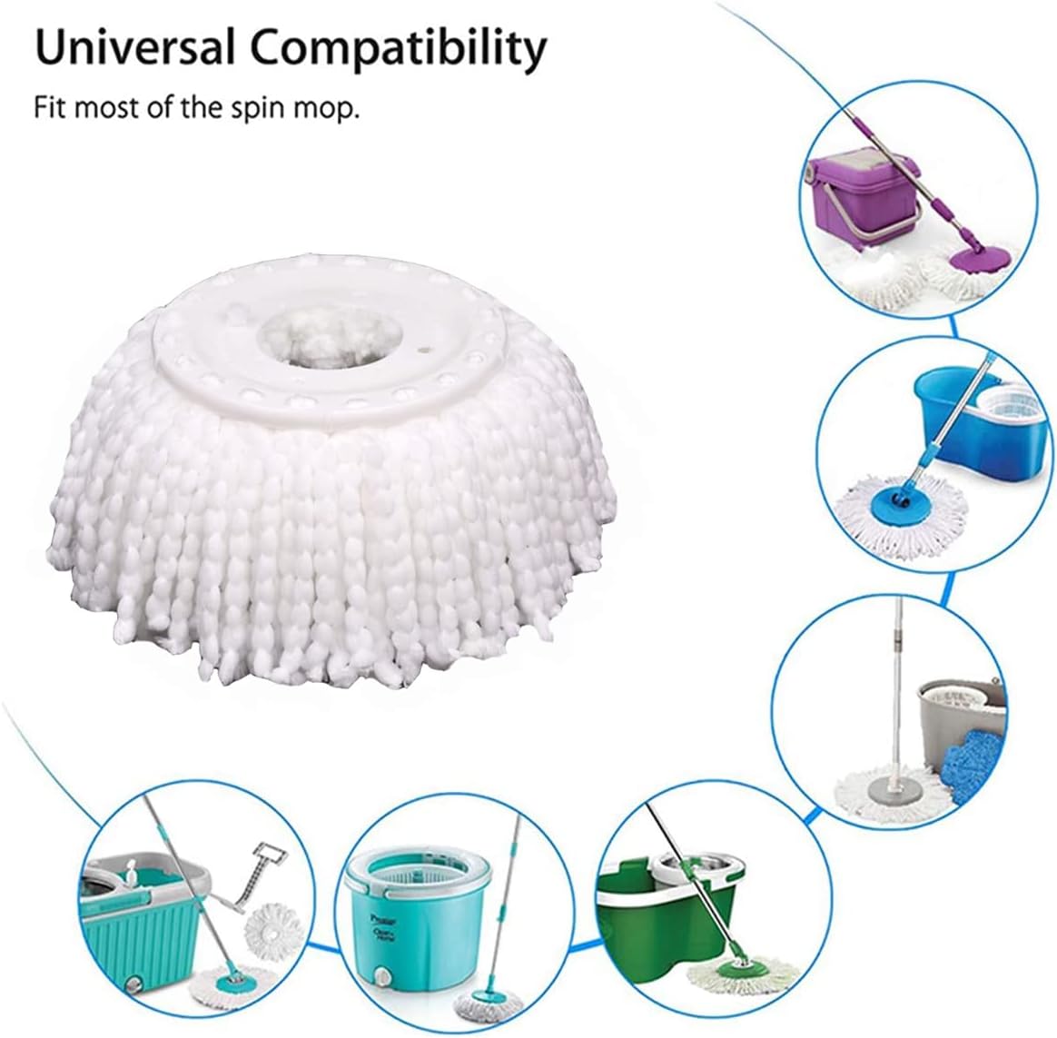 5 PCS Microfiber Replacement Mop Head Spin Mop Head Replacement 5-Pack, Microfiber Refill Heads Universal for V1258-DP02-WO-611