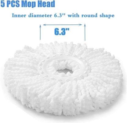 5 PCS Microfiber Replacement Mop Head Spin Mop Head Replacement 5-Pack, Microfiber Refill Heads Universal for V1258-DP02-WO-611