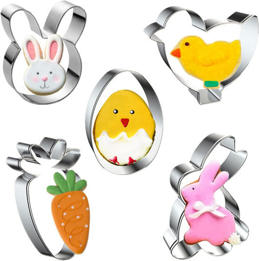 Easter Cookie Cutters, 5 Pieces Chick Carrot Egg Bunny Rabbite Shapes Metal Cookie Cutters Stainless Steel V1258-DP02-WO-63