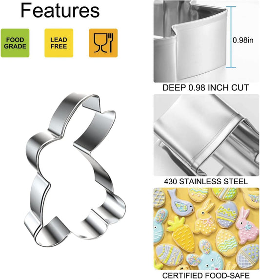 Easter Cookie Cutters, 5 Pieces Chick Carrot Egg Bunny Rabbite Shapes Metal Cookie Cutters Stainless Steel V1258-DP02-WO-63