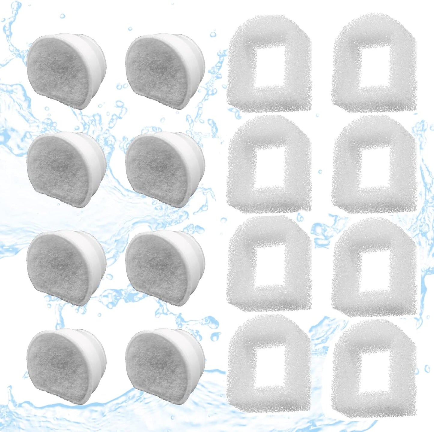 16 Pack Pet Fountain Filter Replacement,8 Carbon Filters and 8 Foam Pre-Filter Replacement Compatible with V1258-DP02-WO-630