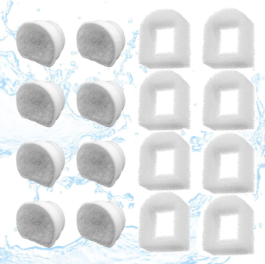 16 Pack Pet Fountain Filter Replacement,8 Carbon Filters and 8 Foam Pre-Filter Replacement Compatible with V1258-DP02-WO-630