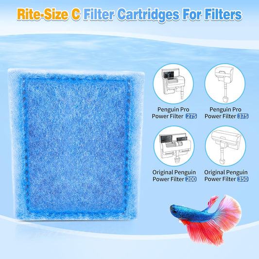 8/16/32 Pack Rite-Size C Filter Cartridges Compatible with MarineLand Penguin PRO Power Filters 275/375 & V1258-DP02-WO-631