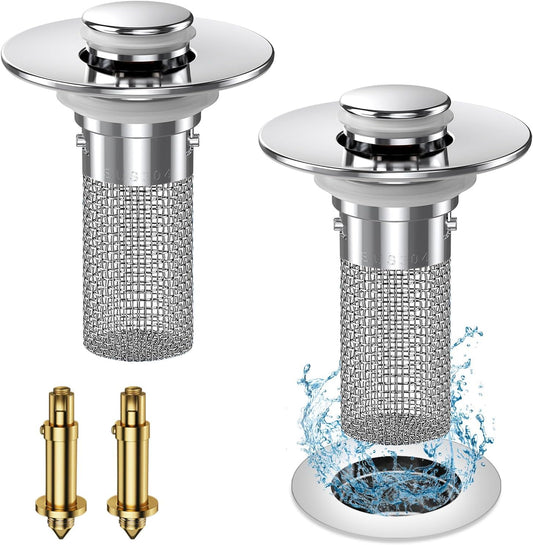 2024 New Pop Up Bathroom Sink Drain Strainer Hair Catcher, Sink Drain Stopper with Removable Stainless Steel V1258-DP02-WO-647