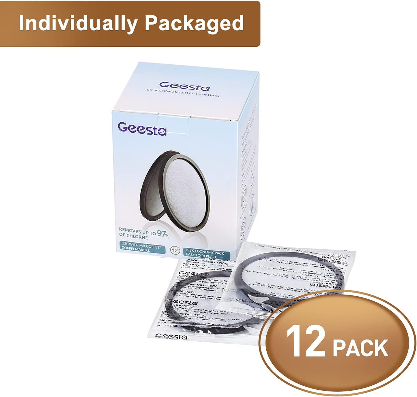 12-Pack Premium Activated Charcoal Water Filter Disk for All Mr. Coffee Models V1258-DP02-WO-660