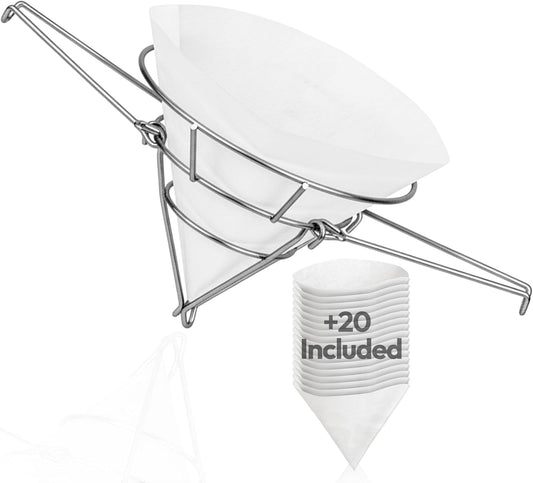 Cleaner Syrup, Better Filtration - Stainless Steel Cone Filter Holder with 20 Paper Filters | 10-Inch Cone V1258-DP02-WO-666