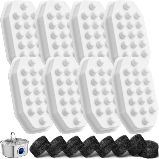 Official 8 Pack Cat Water Fountain Replacement Filters & Pre-Filter Sponges for 108oz/3.2 Stainless Steel Pet V1258-DP02-WO-669