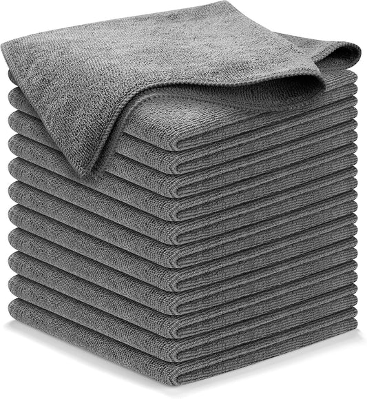 Microfiber Cleaning Cloth Grey - 12 Pcs (12.5"x12.5") - High Performance - 1200 Washes, Ultra Absorbent V1258-DP02-WO-681