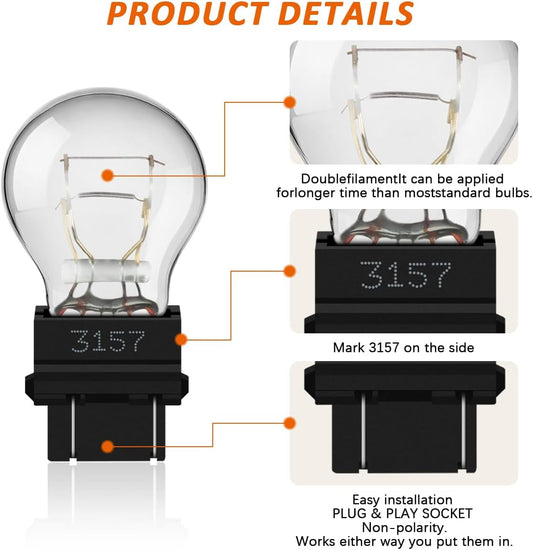 3157 tail/brake light bulb/Turn Signal Bulbs, 12V P27-7W 3000K White, Long Life Miniature Bulb Automotive V1258-DP02-WO-689