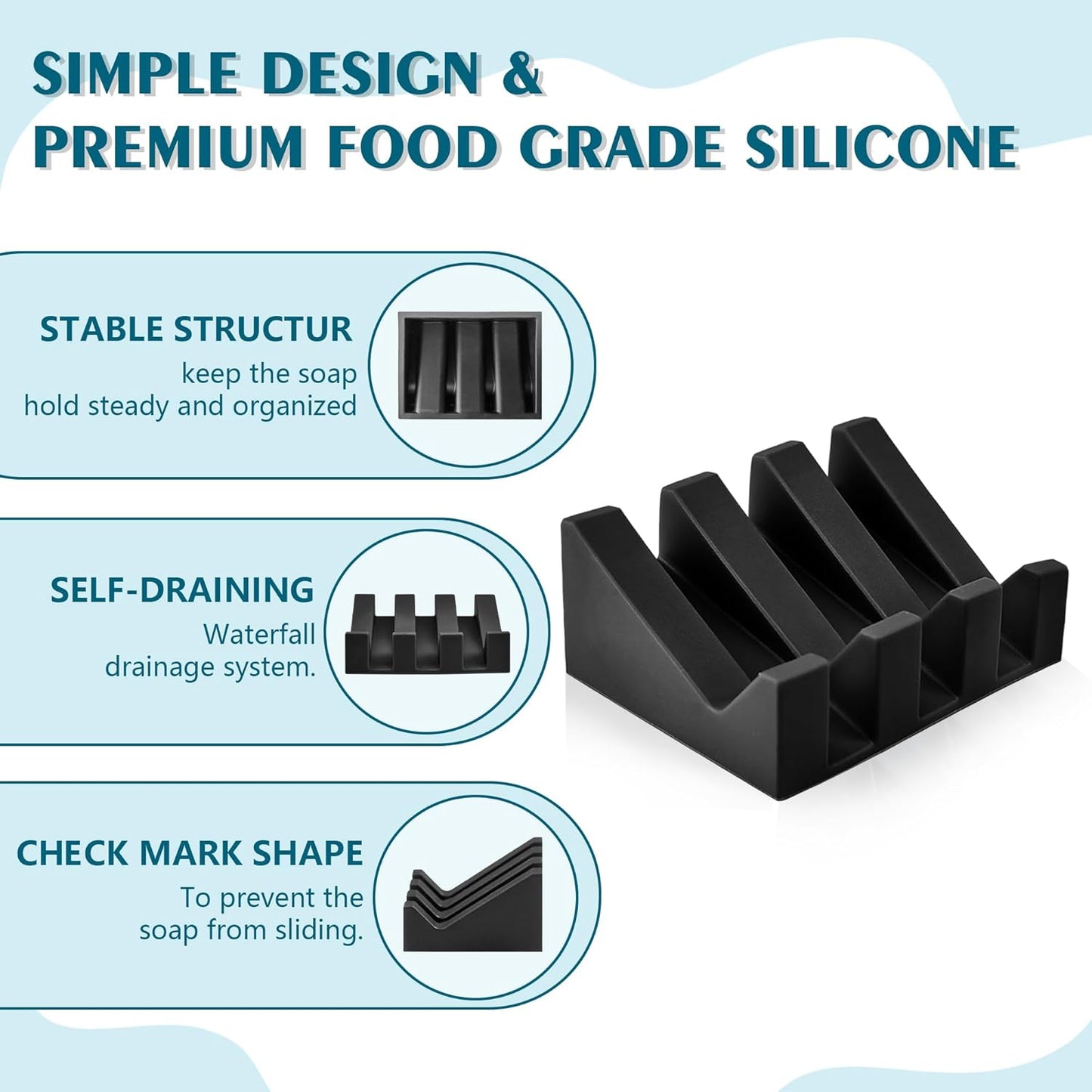 Self Draining Soap Dish Holder,Silicone Soap Dish,for Bathroom,Kitchen, Sponges, Can Extend Soap Life, Keep V1258-DP02-WO-696