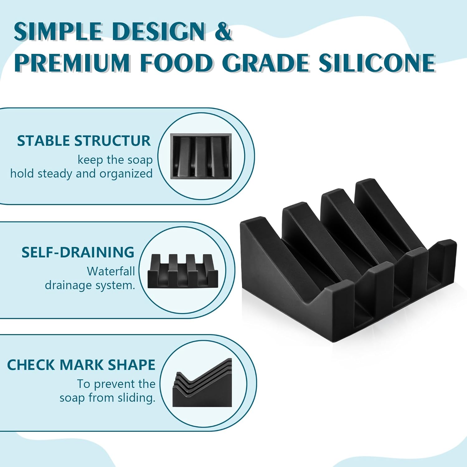 Self Draining Soap Dish Holder,Silicone Soap Dish,for Bathroom,Kitchen, Sponges, Can Extend Soap Life, Keep V1258-DP02-WO-696