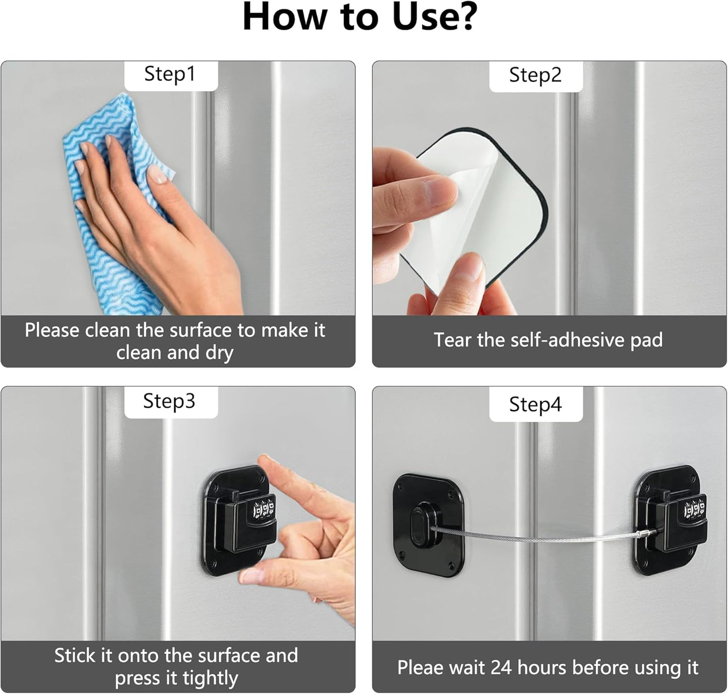 Refrigerator Lock, Heavy Duty Fridge Lock, Combination Lock for Refrigerator Cabinets, Drawers, Safety, Easy V1258-DP02-WO-697