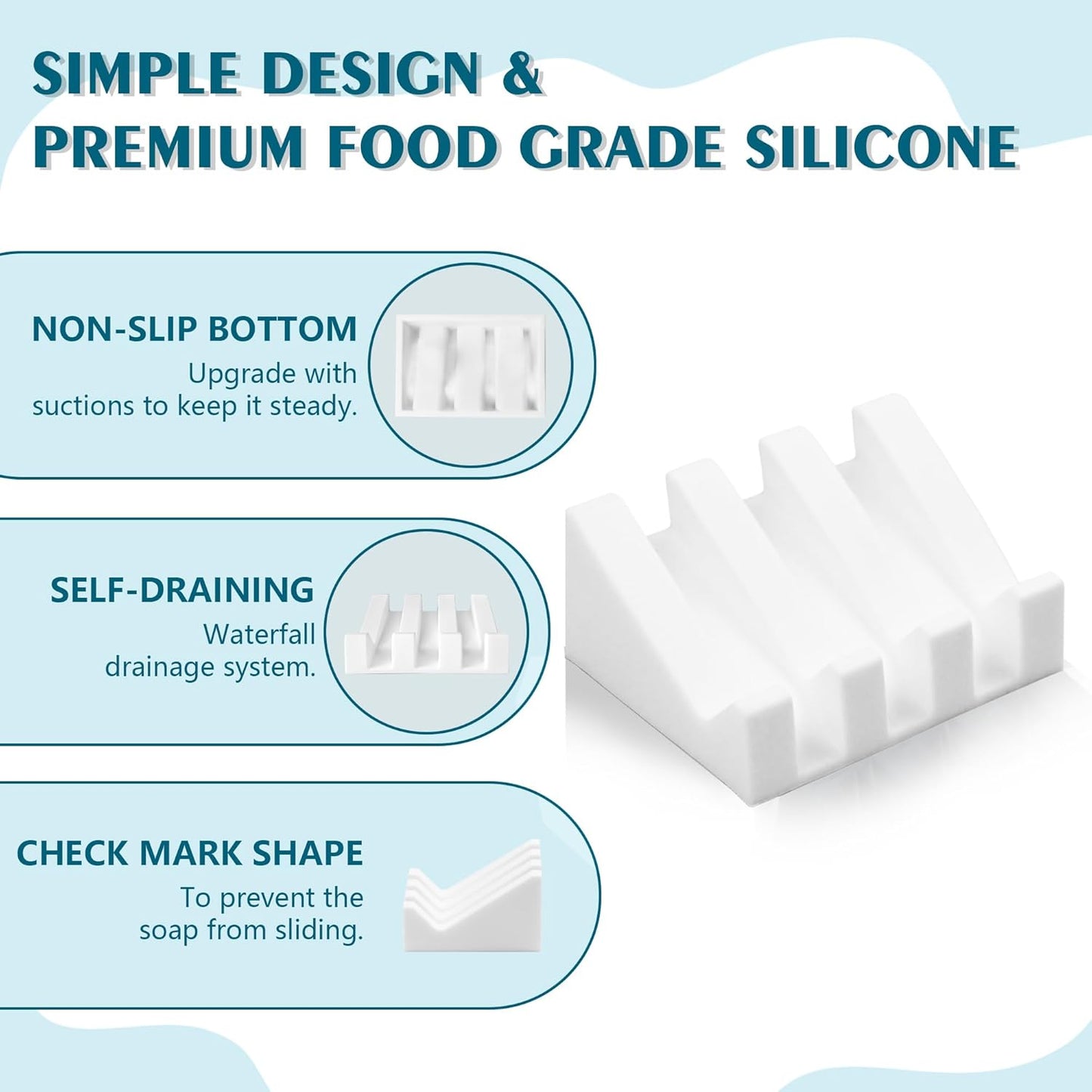 Self Draining Soap Dish Holder,Silicone Soap Dish,for Bathroom,Kitchen, Sponges, Can Extend Soap Life, Keep V1258-DP02-WO-698