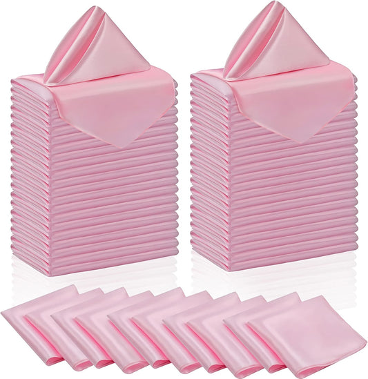 50 Pieces Light Pink Satin Napkins - 12x12 Inches Cloth Napkins, Square Satin Fabric Napkin Set - Soft & V1258-DP02-WO-7