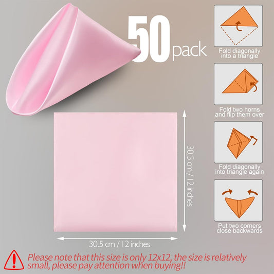 50 Pieces Light Pink Satin Napkins - 12x12 Inches Cloth Napkins, Square Satin Fabric Napkin Set - Soft & V1258-DP02-WO-7