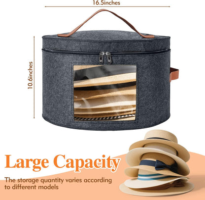 Round Hat Box, Stackable Felt Hat Boxes for Women Storage, Foldable Premium Hat Travel Case with Dustproof V1258-DP02-WO-70