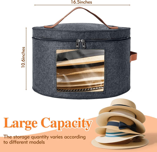 Round Hat Box, Stackable Felt Hat Boxes for Women Storage, Foldable Premium Hat Travel Case with Dustproof V1258-DP02-WO-70