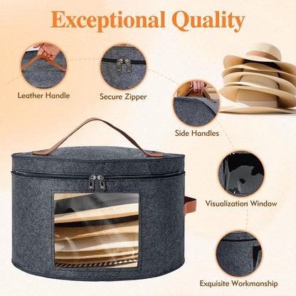 Round Hat Box, Stackable Felt Hat Boxes for Women Storage, Foldable Premium Hat Travel Case with Dustproof V1258-DP02-WO-70
