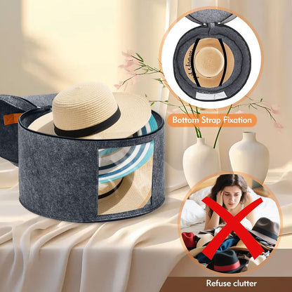 Round Hat Box, Stackable Felt Hat Boxes for Women Storage, Foldable Premium Hat Travel Case with Dustproof V1258-DP02-WO-70