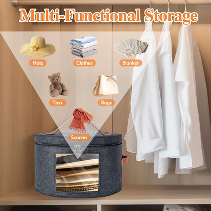 Round Hat Box, Stackable Felt Hat Boxes for Women Storage, Foldable Premium Hat Travel Case with Dustproof V1258-DP02-WO-70
