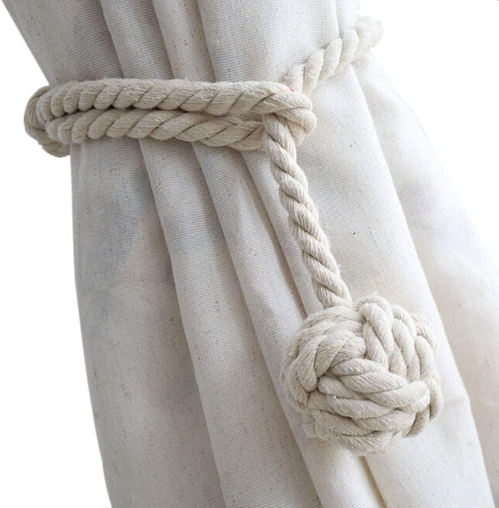 4 Pack Curtain Tiebacks - Heavy Duty Curtain Rope Tieback, Handmade Rural Decorative Curtain Holdbacks (Beige) V1258-DP02-WO-700